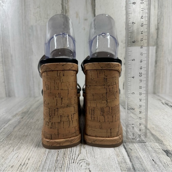 New Nine West Rapps 3 Black Cork Wedge Chunky Sandals #859 - Picture 8 of 12